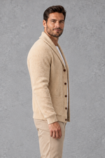 Men's Shawl Collar Cardigan in Cream – side view