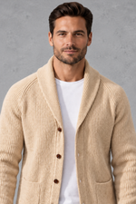 Men's Shawl Collar Cardigan in Cream – close-up