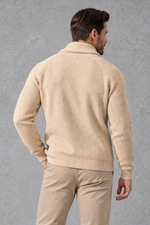 Men's Shawl Collar Cardigan in Cream – back view
