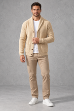 Men's Shawl Collar Cardigan in Cream – full-length view