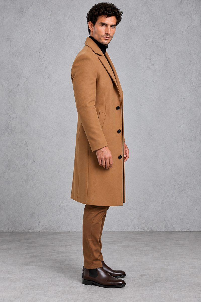 Men's Longline Overcoat – Camel