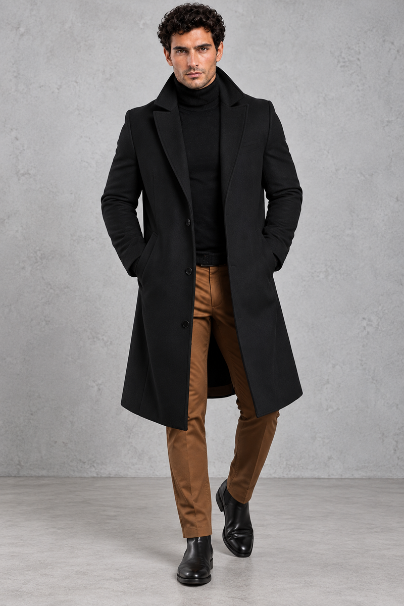 Men's Longline Overcoat – Black