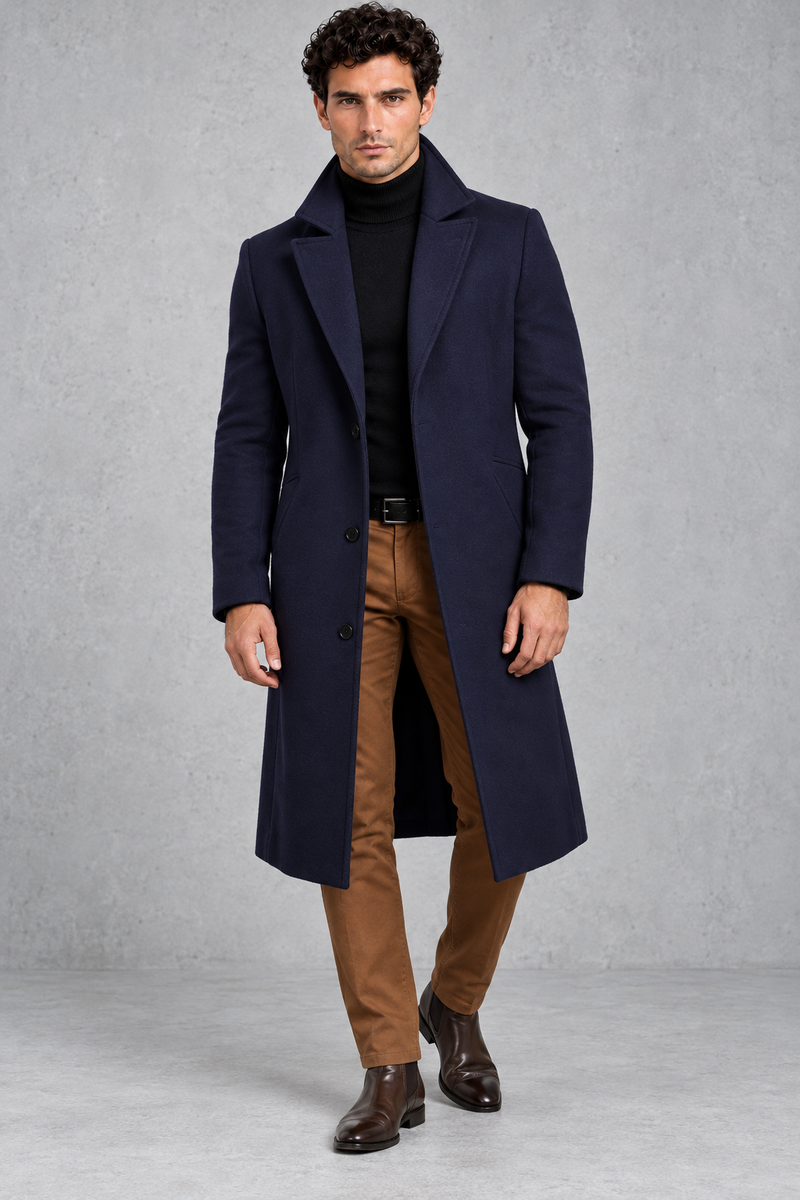 Men's Longline Overcoat – Navy Blue