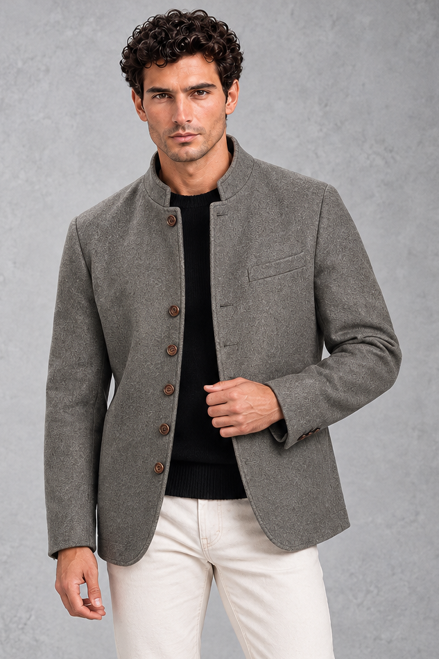 Men's Stand-Collar Jacket in Grey – front view
