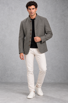 Men's Stand-Collar Jacket in Grey – full-length front view