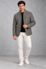 Men's Stand-Collar Jacket in Grey – full-length front view