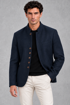 Men's Stand-Collar Jacket in Navy Blue – front view