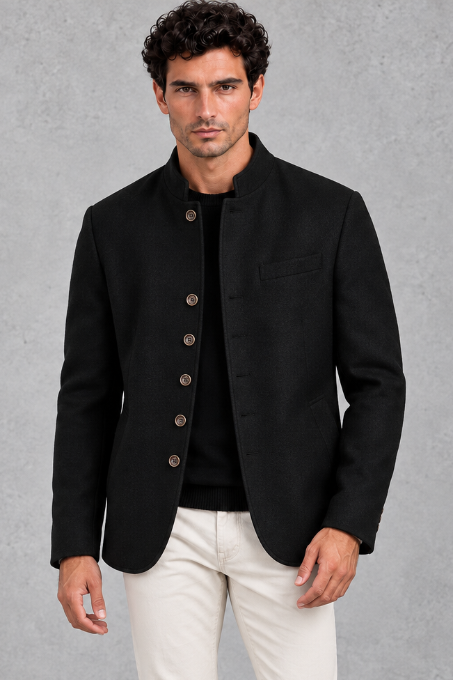 Men's Stand-Collar Jacket in Black – front view