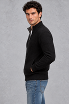 Men's Zip-Up Knitted Cardigan – Black