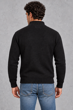 Men's Zip-Up Knitted Cardigan – Black