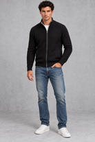 Men's Zip-Up Knitted Cardigan – Black