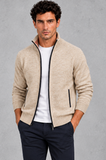 Men's Zip-Up Knitted Cardigan – Beige