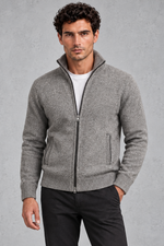 Men's Zip-Up Knitted Cardigan – Light Grey