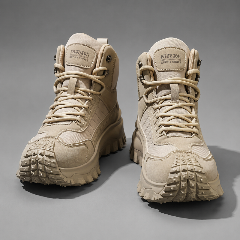 Men's autumn casual outdoor lace-up boots with breathable PU upper, ankle-height design, cushioned fabric insole and durable PVC sole, suitable for everyday walking and casual outdoor wear.