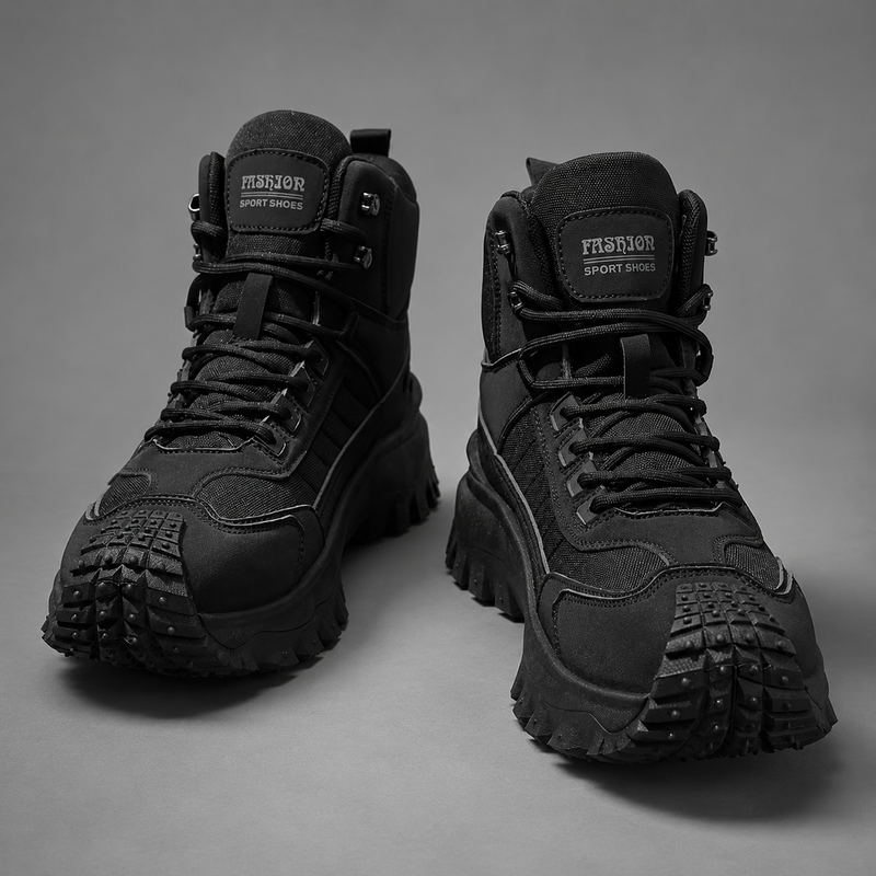 Men's autumn casual outdoor lace-up boots with breathable PU upper, ankle-height design, cushioned fabric insole and durable PVC sole, suitable for everyday walking and casual outdoor wear.