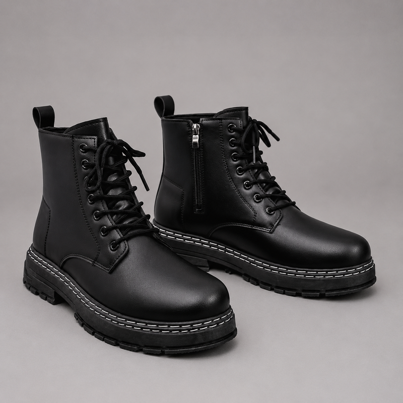 Men's high-top hiking boots with lace-up fastening, cushioned insole and slip-resistant PVC sole, designed for hiking, walking and everyday outdoor wear.