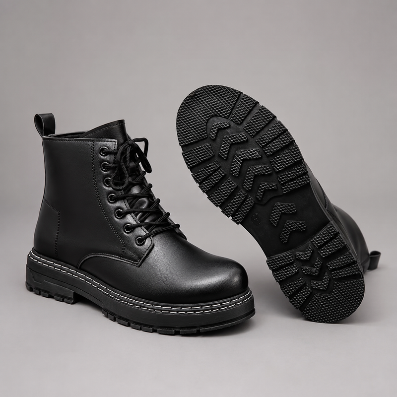 Men's high-top hiking boots with lace-up fastening, cushioned insole and slip-resistant PVC sole, designed for hiking, walking and everyday outdoor wear.