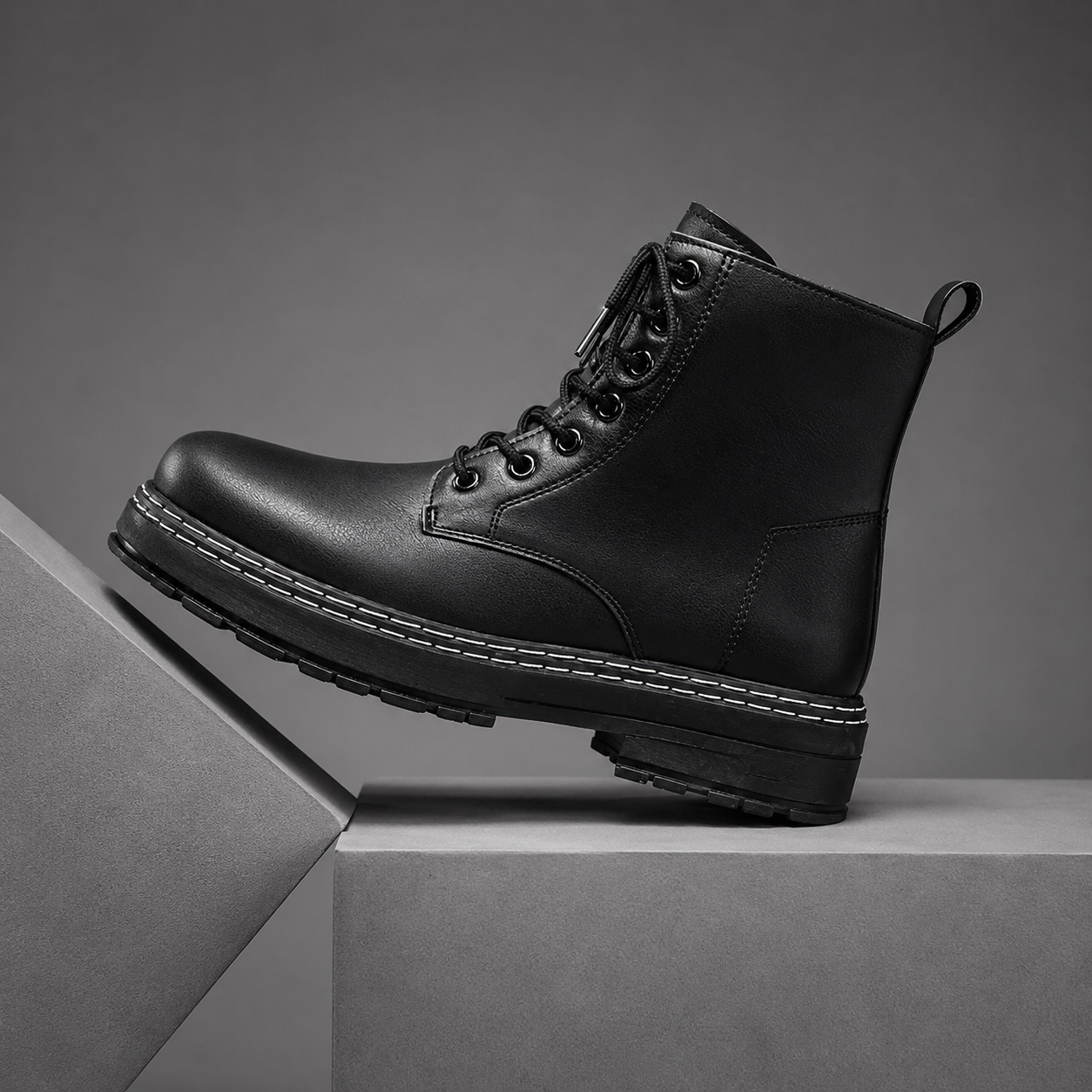 Men's high-top hiking boots with lace-up fastening, cushioned insole and slip-resistant PVC sole, designed for hiking, walking and everyday outdoor wear.
