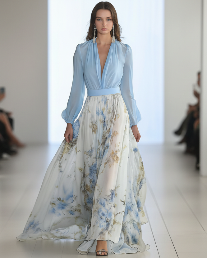 Women’s V-Neck Floral Maxi Dress - Crawleigh