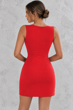 Women’s Red Square Neck Bodycon Mini Party Dress