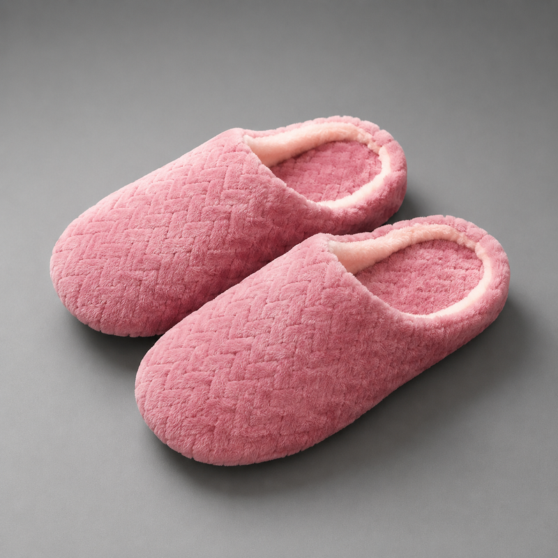 Unisex fluffy indoor slippers with a soft cloth upper, plush lining and lightweight slip-on design, featuring a non-slip cushioned sole for warm, comfortable indoor wear during autumn and winter.