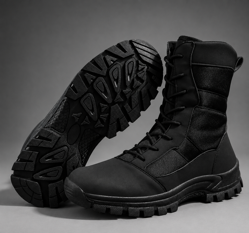 Unisex high-top hiking boots with a waterproof PU and fabric upper, lace-up fastening, breathable textile lining, lightweight EVA midsole and slip-resistant TPR rubber outsole for hiking, trekking, camping, walking and everyday outdoor wear.