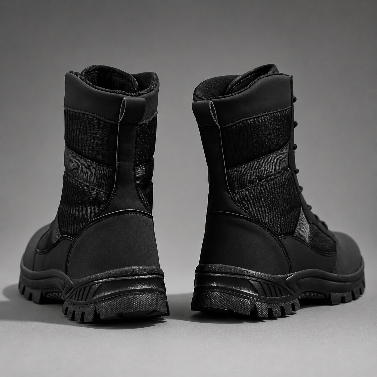 Unisex high-top hiking boots with a waterproof PU and fabric upper, lace-up fastening, breathable textile lining, lightweight EVA midsole and slip-resistant TPR rubber outsole for hiking, trekking, camping, walking and everyday outdoor wear.