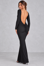 Women’s Backless Ruched Bodycon Maxi Evening Dress