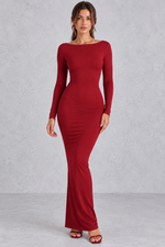 Women’s Backless Ruched Bodycon Maxi Evening Dress