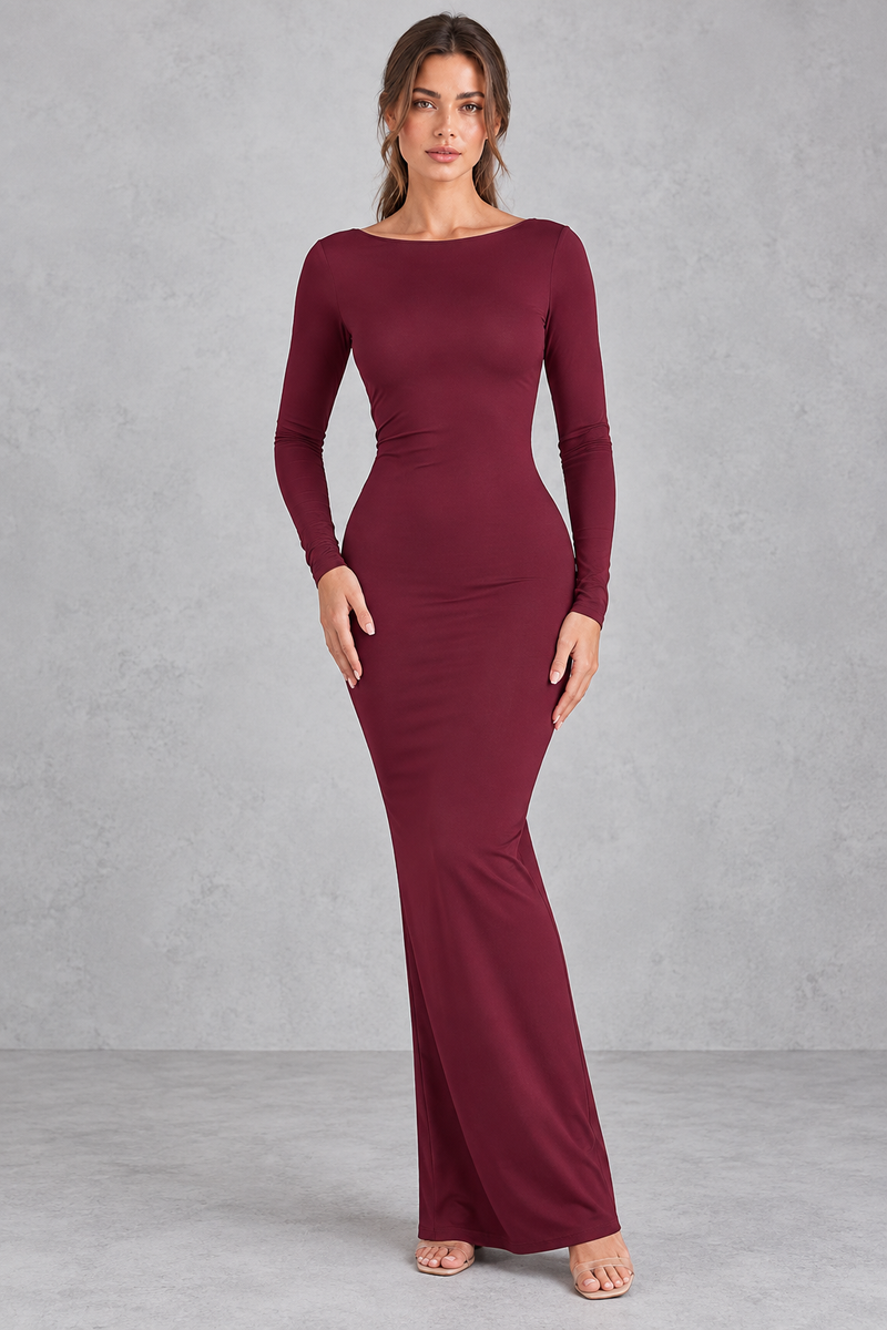 Women’s Backless Ruched Bodycon Maxi Evening Dress