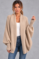 Women's batwing knitted cardigan in Khaki – front view