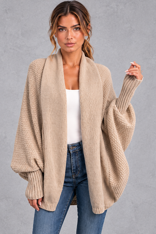 Women's batwing knitted cardigan in Khaki – front view