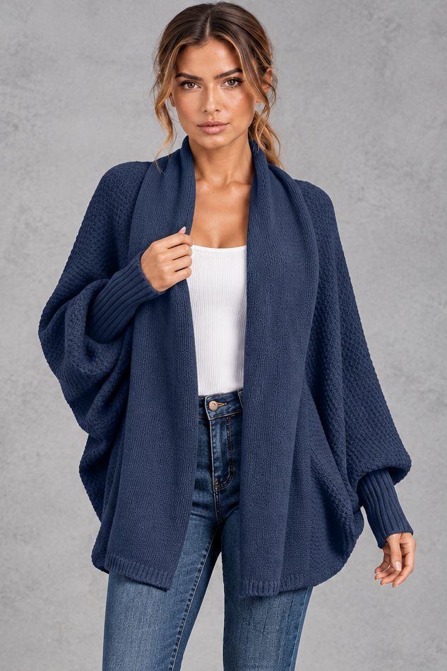 Women's batwing knitted cardigan in Navy Blue – front view