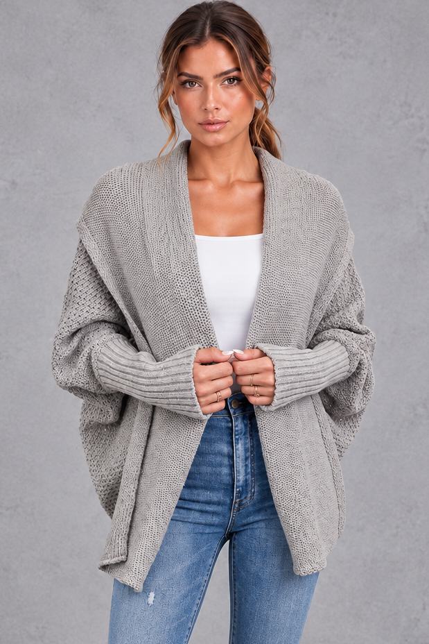 Women's batwing knitted cardigan in Light Grey – front view