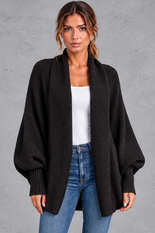 Women's batwing knitted cardigan in Black – front view