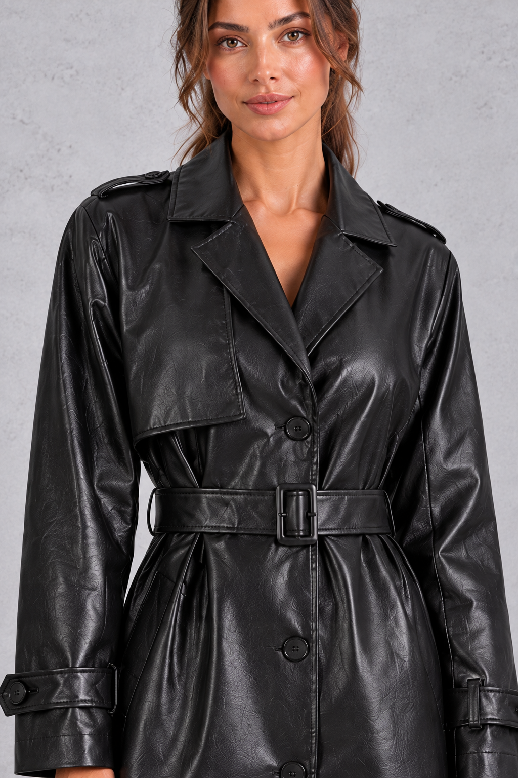 Women's Faux Leather Maxi Trench Coat – Black