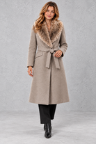 Women's Belted Midi Coat in Taupe – front view