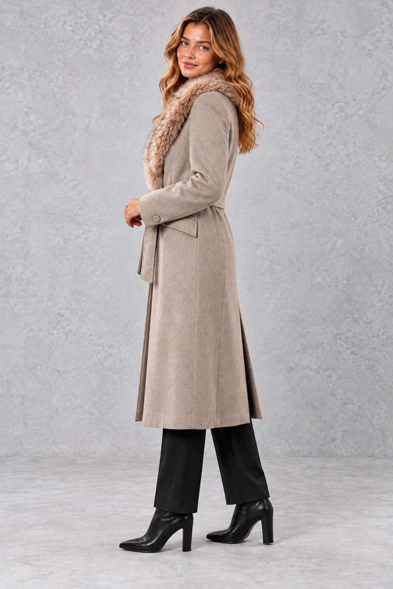 Women's Belted Midi Coat in Taupe – side view