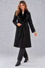 Women's Belted Midi Coat in Black – front view