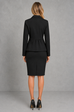 Women's elegant tailored two-piece co-ord set featuring a single-breasted blazer with lapel collar and a figure-hugging bodycon pencil skirt, ideal for work, business meetings, formal occasions and evening wear.