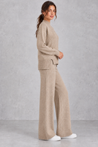 Women's cable-knit loungewear set in Oatmeal – side view