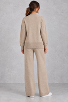 Women's cable-knit loungewear set in Oatmeal – back view