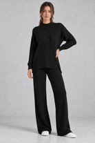 Women's cable-knit loungewear set in Black – front view