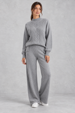 Women's cable-knit loungewear set in Grey – front view