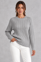 Women's cable-knit round-neck jumper in Grey – front view