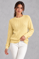 Women's cable-knit round-neck jumper in Yellow – front view