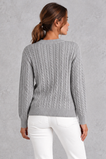 Women's cable-knit round-neck jumper in Grey – back view