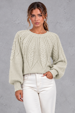 Women's cable-knit round-neck jumper in Beige – front view