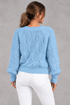 Women's cable knit bow cardigan in Light Blue – back view