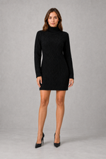 Shop this women’s cable knit roll neck mini dress with a relaxed fit, long sleeves and classic textured finish. Ideal for cosy autumn and winter wear.
